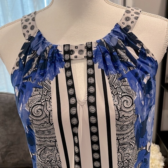 INC International Concepts Blue, White & Black Summer Top. Handkerchief hem. Sm - Picture 3 of 15